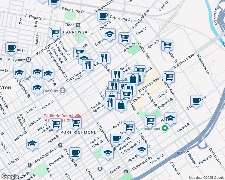 map of restaurants, bars, coffee shops, grocery stores, and more near 3471 Weikel Street in Philadelphia
