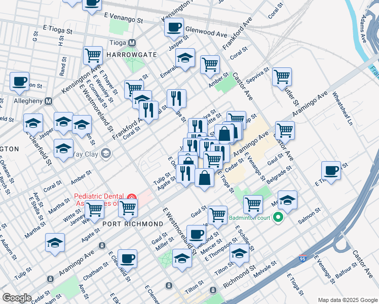 map of restaurants, bars, coffee shops, grocery stores, and more near 3471 Weikel Street in Philadelphia