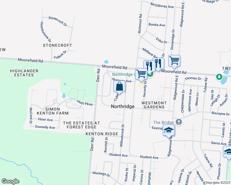 map of restaurants, bars, coffee shops, grocery stores, and more near 4807 Cullen Avenue in Springfield