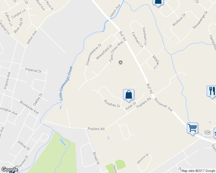 map of restaurants, bars, coffee shops, grocery stores, and more near 2653 Jessamine Way in York