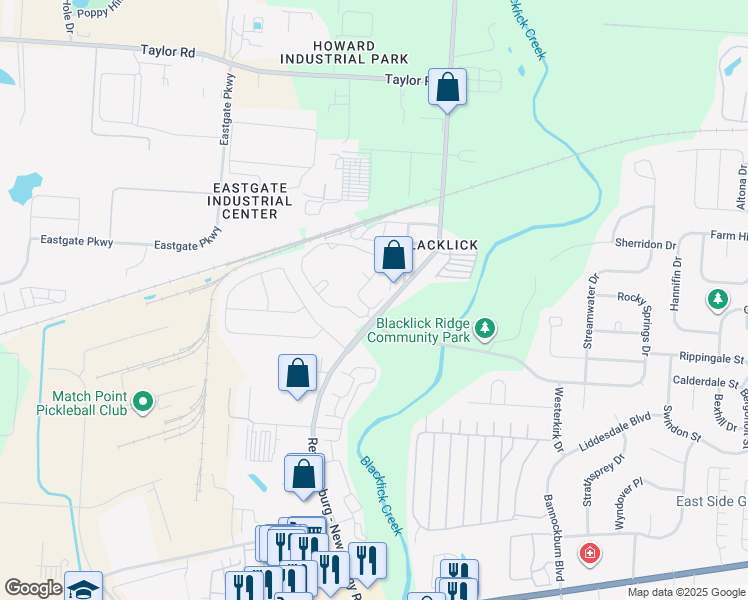 map of restaurants, bars, coffee shops, grocery stores, and more near 506 Eastpointe Lake Drive in Columbus