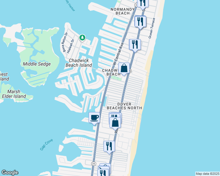 map of restaurants, bars, coffee shops, grocery stores, and more near 119 West Tarpon Way in Lavallette