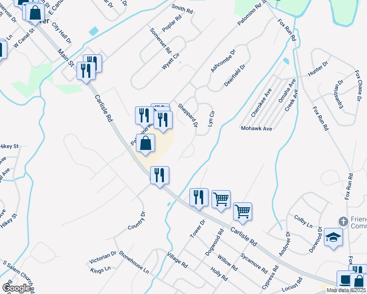 map of restaurants, bars, coffee shops, grocery stores, and more near 3918 Sheppard Drive in Dover