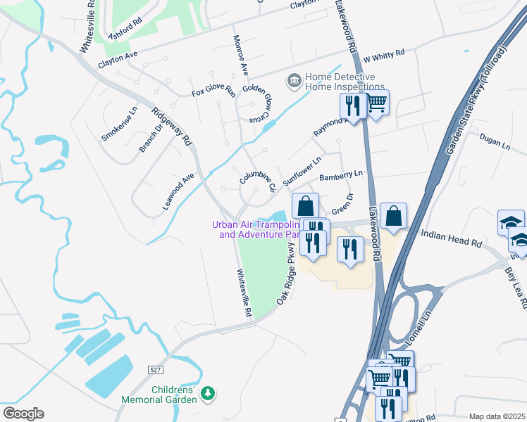 map of restaurants, bars, coffee shops, grocery stores, and more near 21 Columbine Circle in Toms River