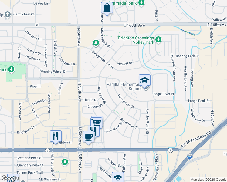 map of restaurants, bars, coffee shops, grocery stores, and more near 5258 Tall Spruce Street in Brighton