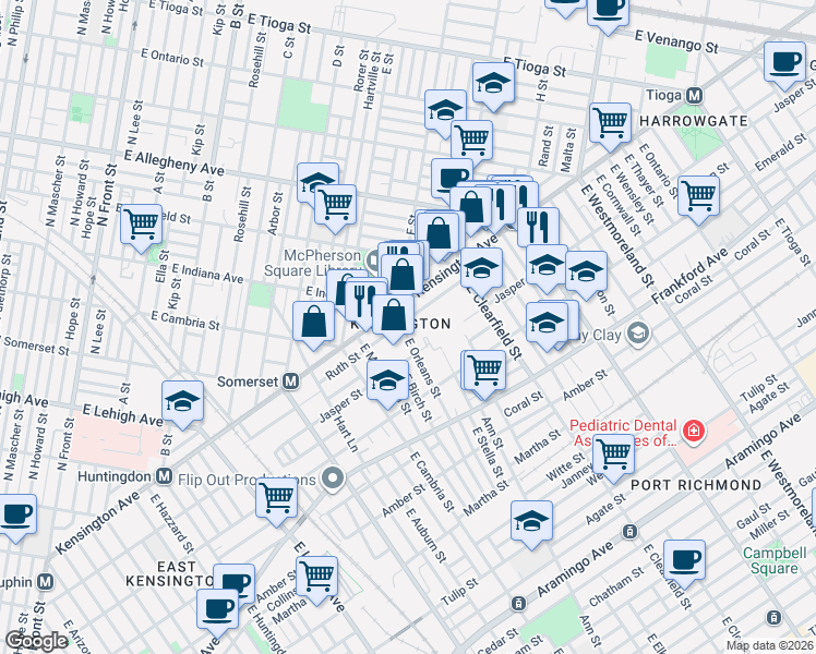 map of restaurants, bars, coffee shops, grocery stores, and more near 3012 Jasper Street in Philadelphia