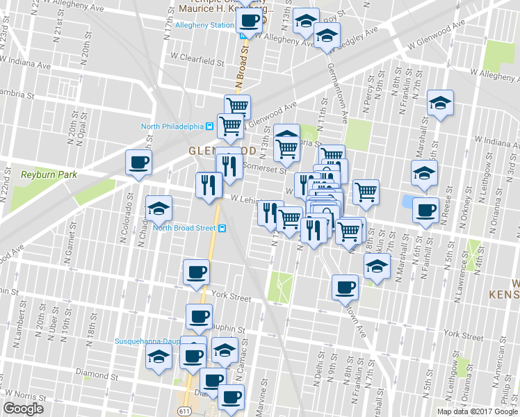 map of restaurants, bars, coffee shops, grocery stores, and more near in Philadelphia
