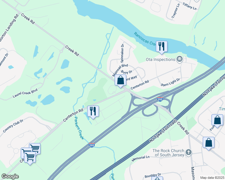 map of restaurants, bars, coffee shops, grocery stores, and more near 785 Centerton Road in Mount Laurel Township