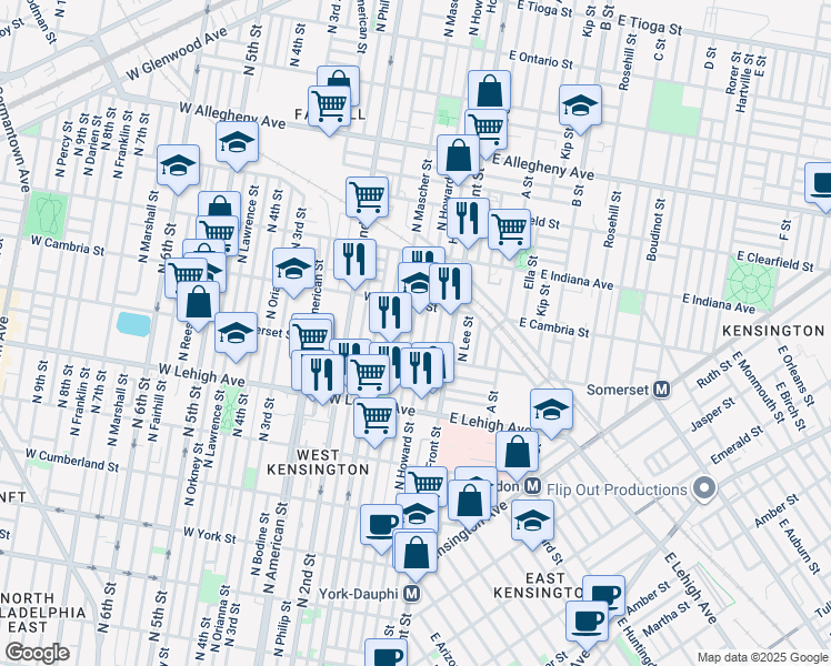 map of restaurants, bars, coffee shops, grocery stores, and more near 2831 N Waterloo St in Philadelphia