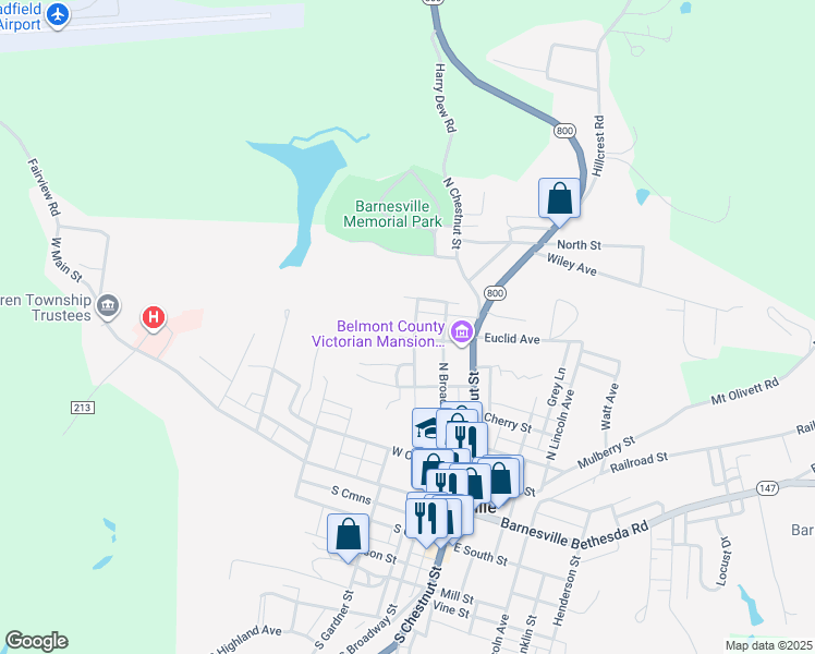 map of restaurants, bars, coffee shops, grocery stores, and more near 216 Walton Avenue in Barnesville