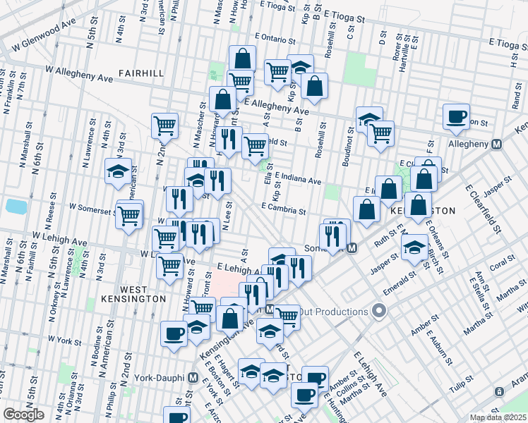 map of restaurants, bars, coffee shops, grocery stores, and more near 245 East Tusculum Street in Philadelphia
