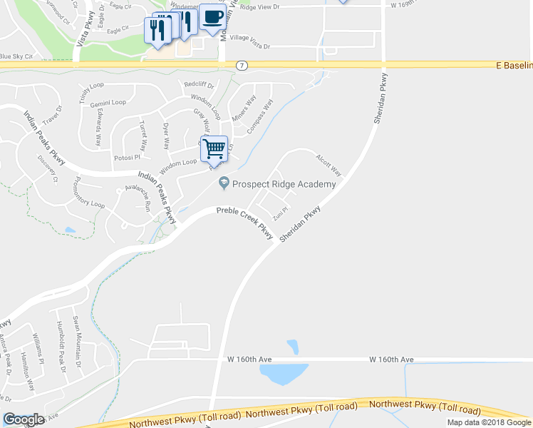 map of restaurants, bars, coffee shops, grocery stores, and more near 2334 West 164th Place in Broomfield