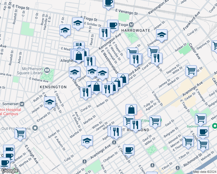 map of restaurants, bars, coffee shops, grocery stores, and more near 3215 Frankford Avenue in Philadelphia