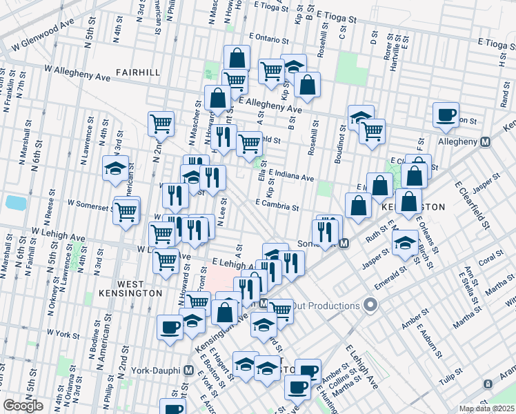 map of restaurants, bars, coffee shops, grocery stores, and more near 245 East Tusculum Street in Philadelphia