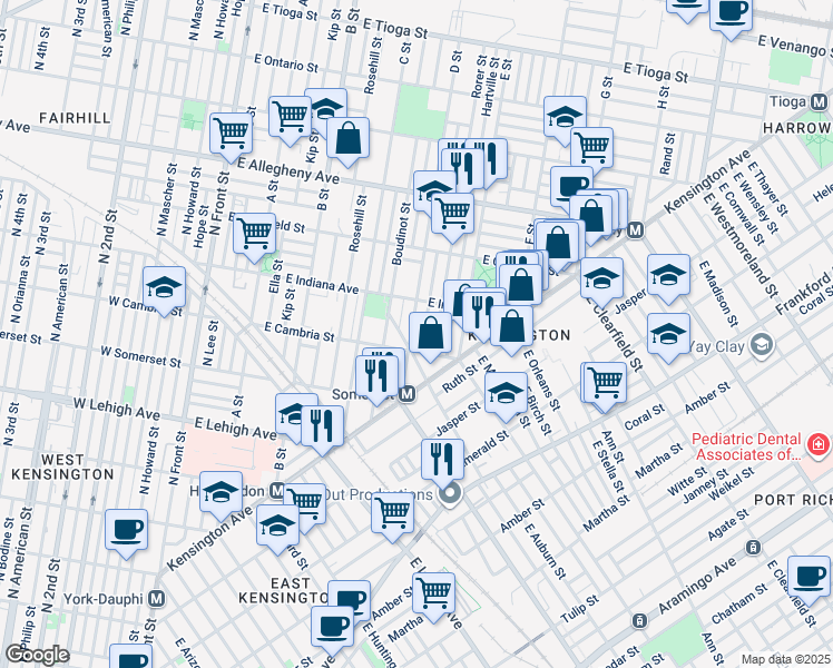 map of restaurants, bars, coffee shops, grocery stores, and more near 2919 D Street in Philadelphia