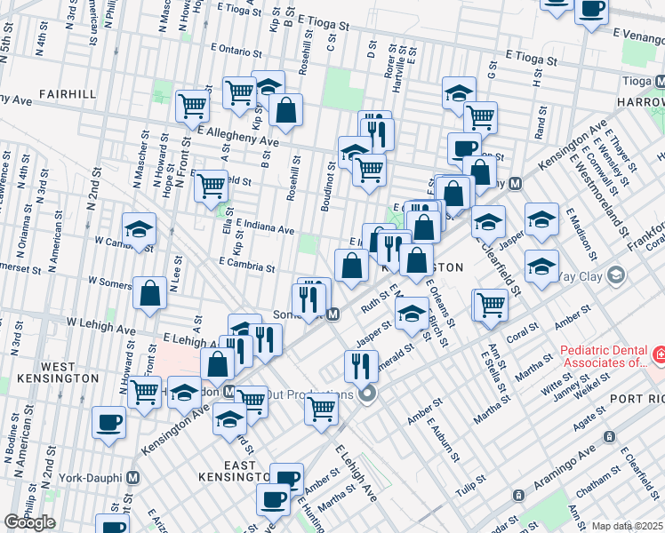 map of restaurants, bars, coffee shops, grocery stores, and more near 2906 D Street in Philadelphia