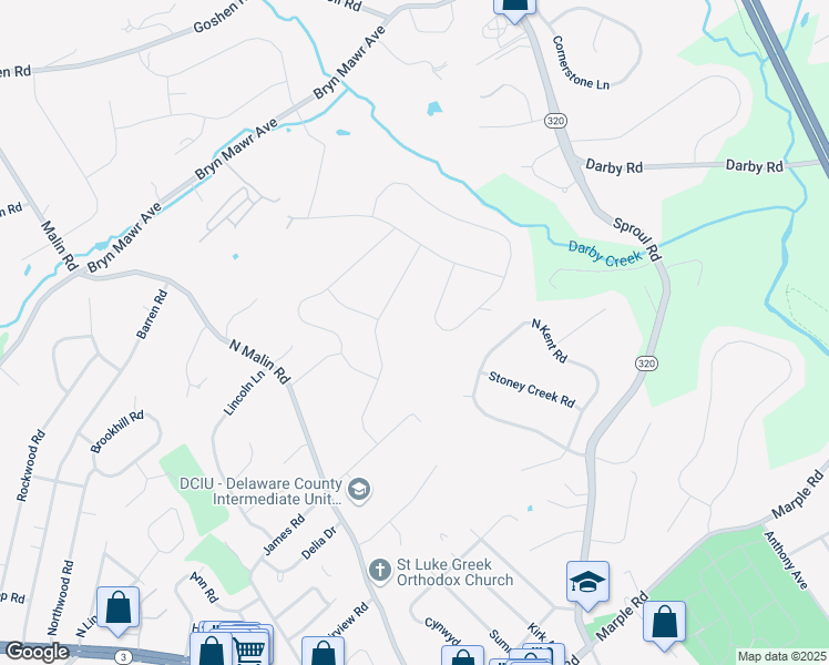 map of restaurants, bars, coffee shops, grocery stores, and more near 203 Fawn Hill Lane in Haverford