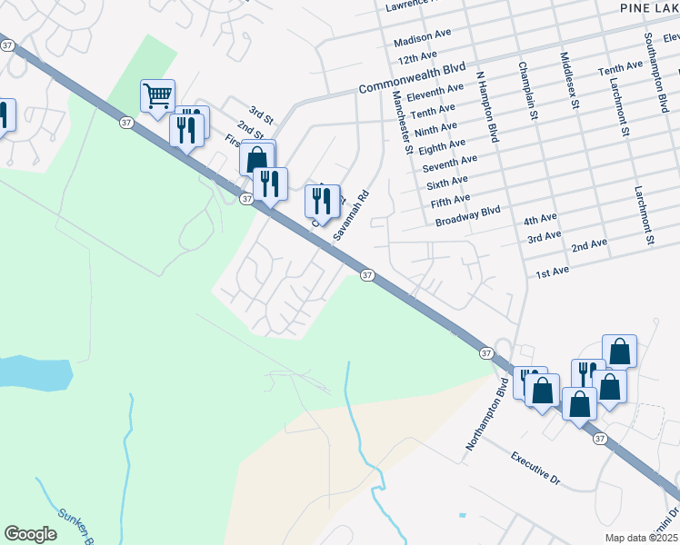 map of restaurants, bars, coffee shops, grocery stores, and more near 1881 New Jersey 37 in Toms River