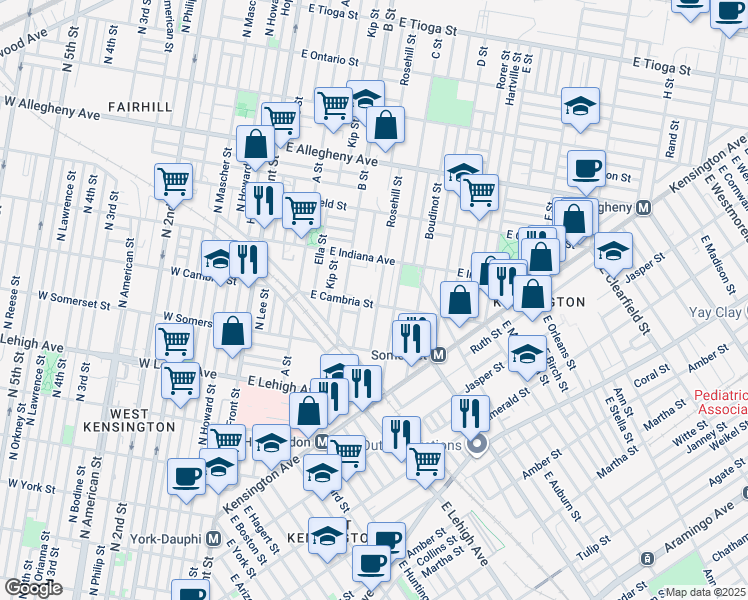 map of restaurants, bars, coffee shops, grocery stores, and more near 2904 Rosehill Street in Philadelphia