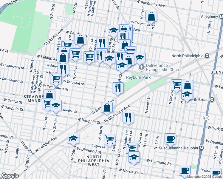 map of restaurants, bars, coffee shops, grocery stores, and more near 2228 West Sergeant Street in Philadelphia