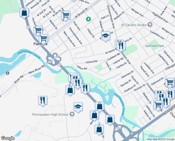 map of restaurants, bars, coffee shops, grocery stores, and more near 168 Fairfax Drive in Cinnaminson