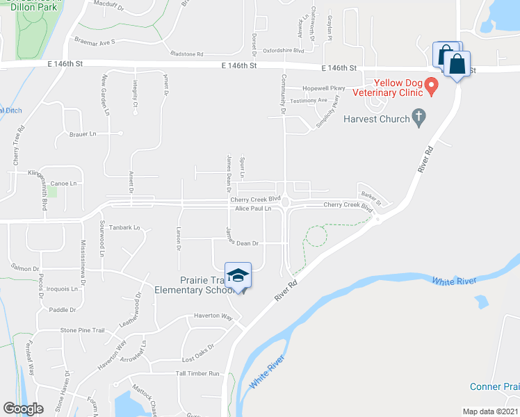 map of restaurants, bars, coffee shops, grocery stores, and more near 6907 Alice Paul Lane in Carmel