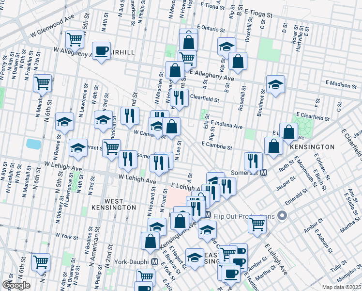 map of restaurants, bars, coffee shops, grocery stores, and more near 2836 North Swanson Street in Philadelphia