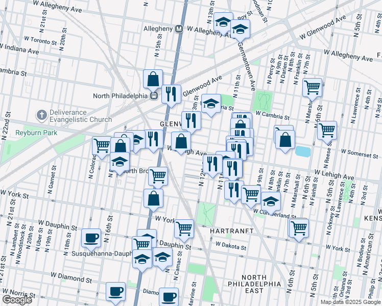 map of restaurants, bars, coffee shops, grocery stores, and more near in Philadelphia