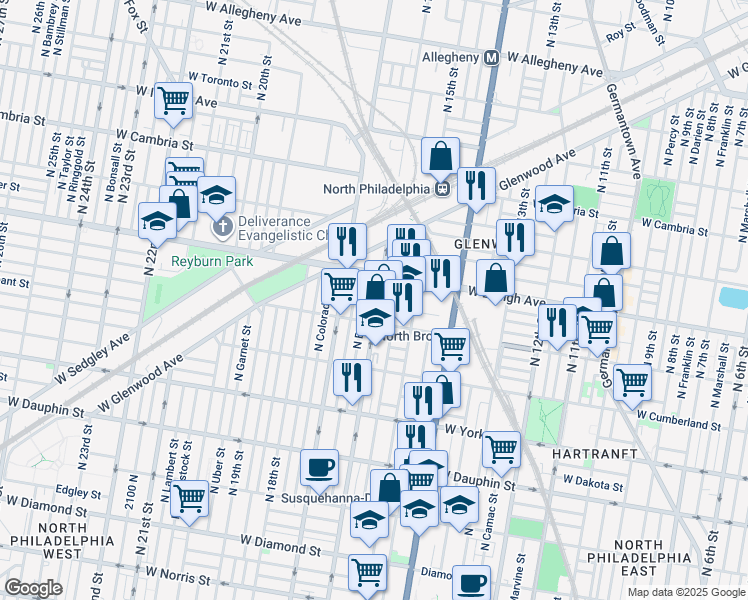 map of restaurants, bars, coffee shops, grocery stores, and more near 2634 North 16th Street in Philadelphia