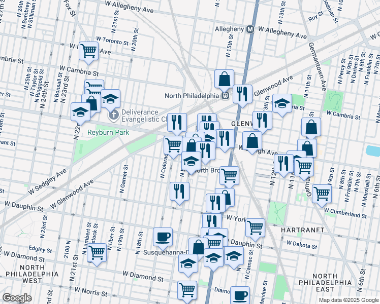 map of restaurants, bars, coffee shops, grocery stores, and more near 2634 North 16th Street in Philadelphia