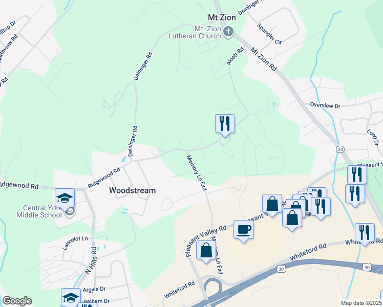 map of restaurants, bars, coffee shops, grocery stores, and more near 2000 Ridgewood Road in York