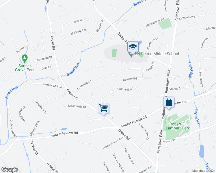 map of restaurants, bars, coffee shops, grocery stores, and more near 281 Cotswold Ln in West Chester