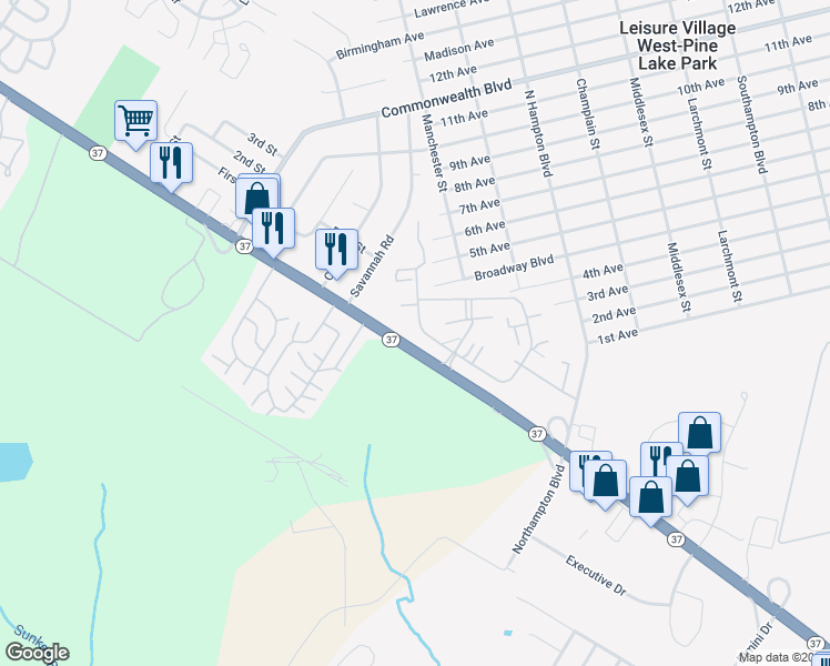 map of restaurants, bars, coffee shops, grocery stores, and more near 103-10 Linden Court in Leisure Village West