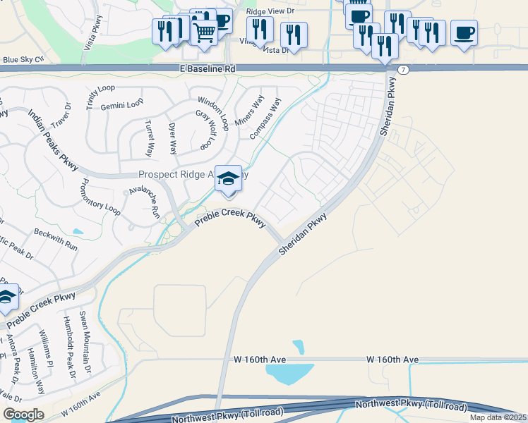 map of restaurants, bars, coffee shops, grocery stores, and more near 2334 West 164th Place in Broomfield