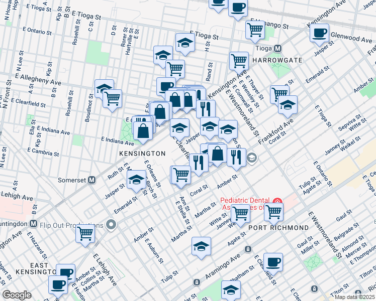 map of restaurants, bars, coffee shops, grocery stores, and more near 3090 Emerald Street in Philadelphia