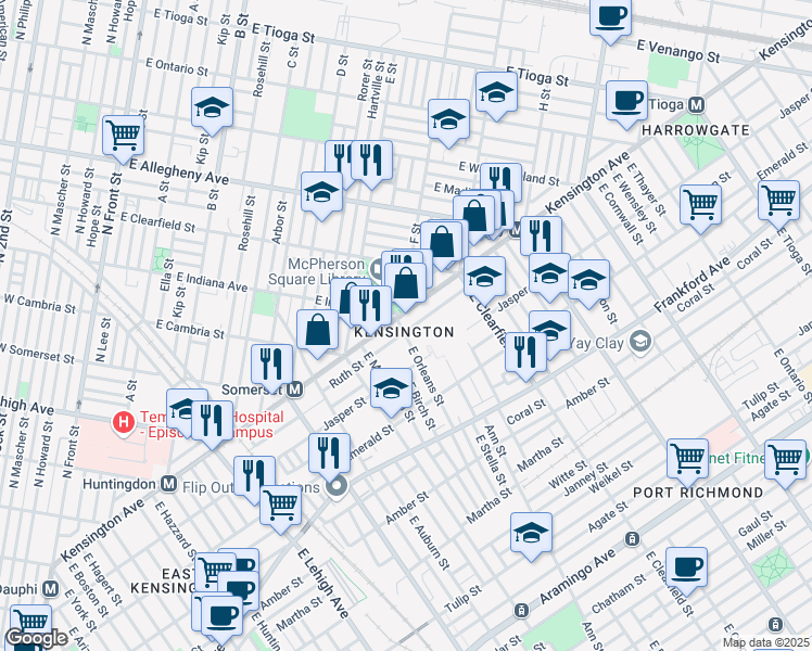 map of restaurants, bars, coffee shops, grocery stores, and more near in Philadelphia