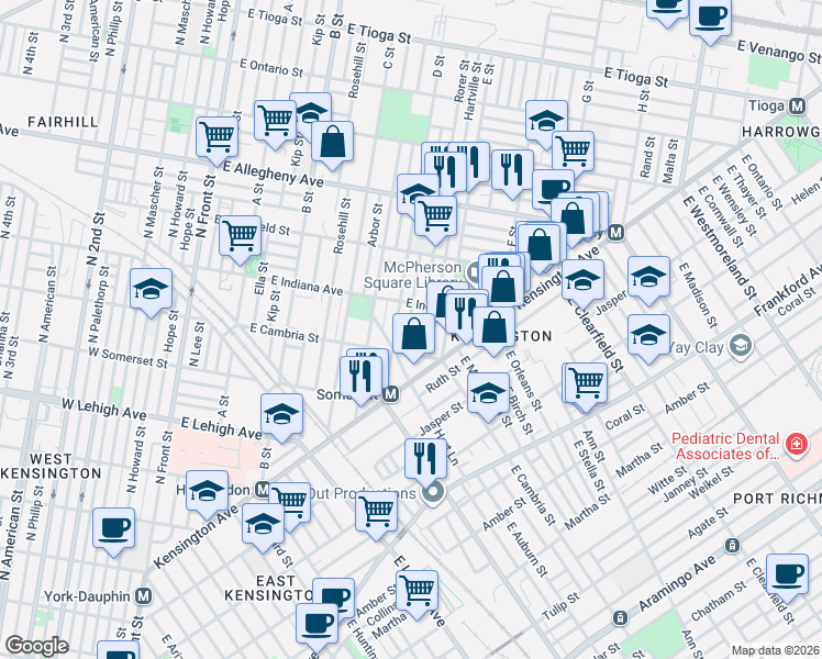 map of restaurants, bars, coffee shops, grocery stores, and more near 2904 Rorer Street in Philadelphia