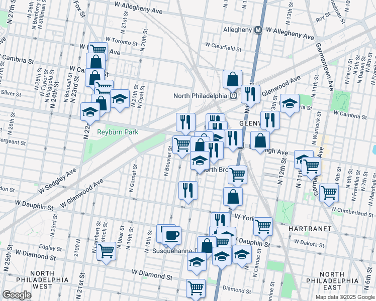 map of restaurants, bars, coffee shops, grocery stores, and more near in Philadelphia