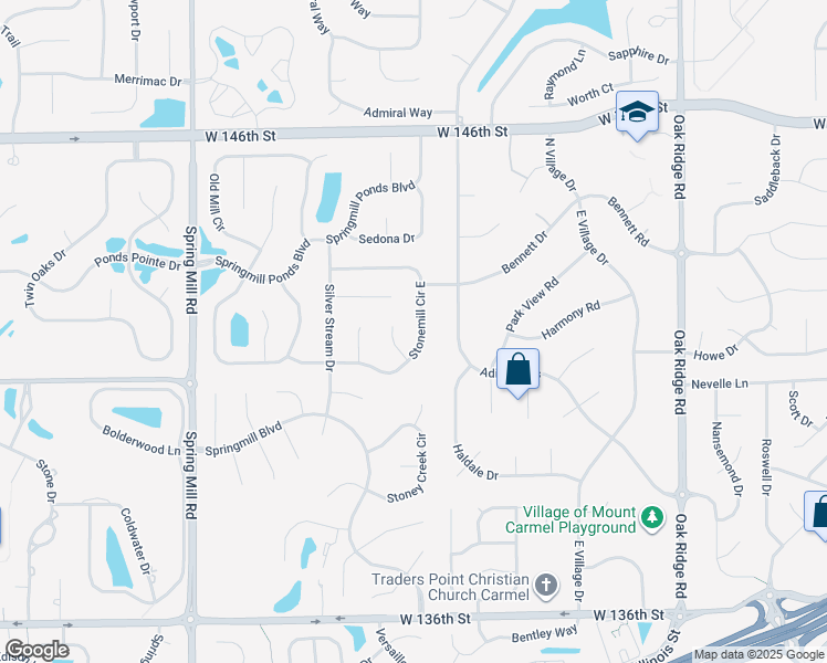 map of restaurants, bars, coffee shops, grocery stores, and more near 13906 Stonemill Circle East in Carmel