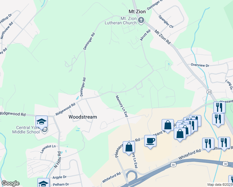map of restaurants, bars, coffee shops, grocery stores, and more near 2000 Ridgewood Road in York