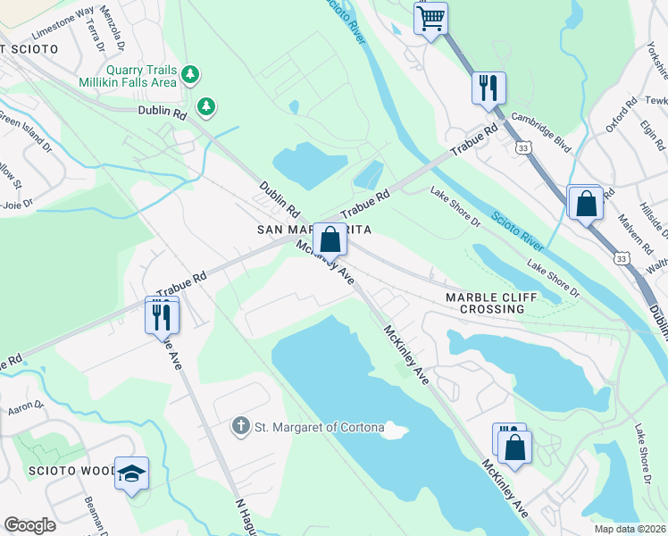 map of restaurants, bars, coffee shops, grocery stores, and more near 3235 Mc Kinley Avenue in Columbus