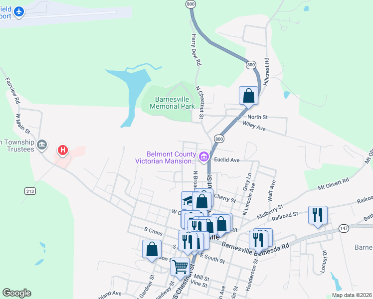map of restaurants, bars, coffee shops, grocery stores, and more near 216 Walton Avenue in Barnesville