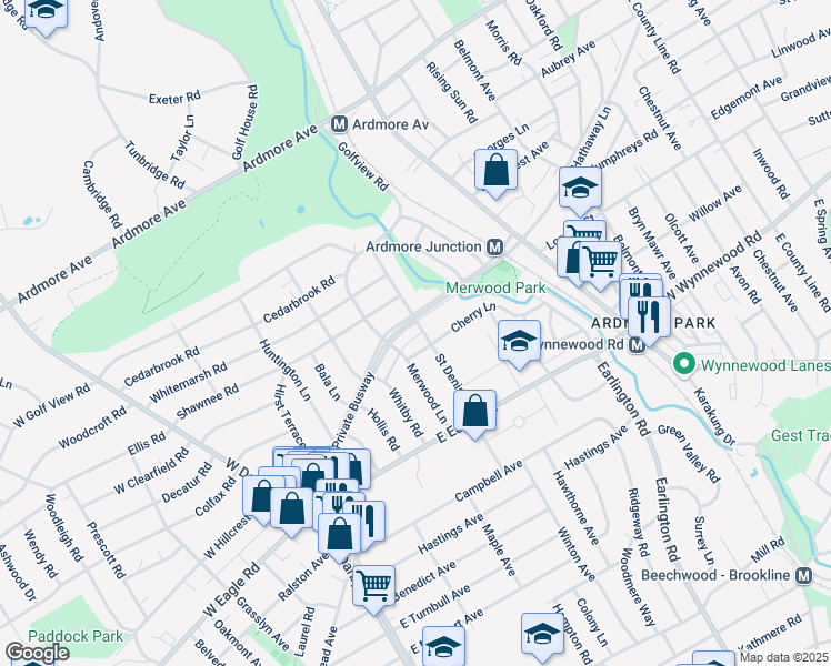 map of restaurants, bars, coffee shops, grocery stores, and more near 261 Hathaway Lane in Havertown