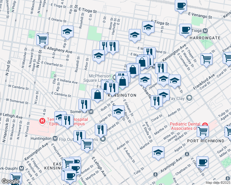 map of restaurants, bars, coffee shops, grocery stores, and more near in Philadelphia