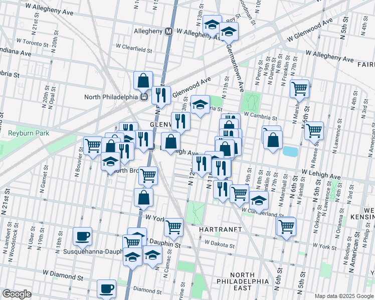 map of restaurants, bars, coffee shops, grocery stores, and more near in Philadelphia