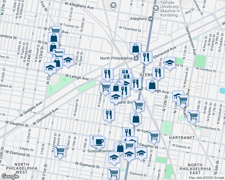 map of restaurants, bars, coffee shops, grocery stores, and more near in Philadelphia