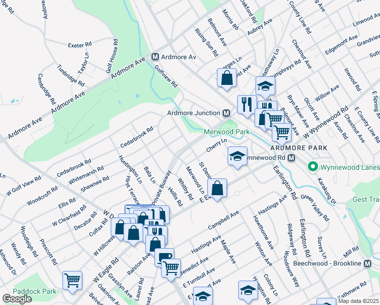 map of restaurants, bars, coffee shops, grocery stores, and more near 261 Hathaway Lane in Havertown