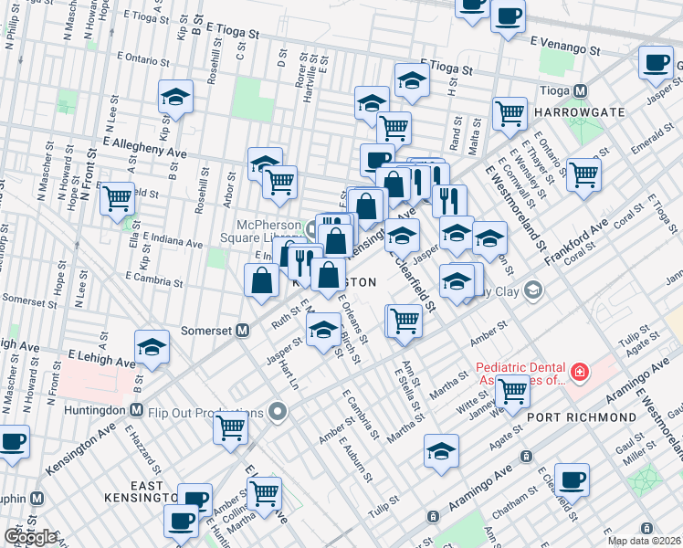 map of restaurants, bars, coffee shops, grocery stores, and more near 3012 Jasper Street in Philadelphia