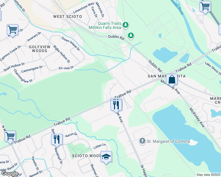 map of restaurants, bars, coffee shops, grocery stores, and more near 3274 Mapleway Lane in Columbus