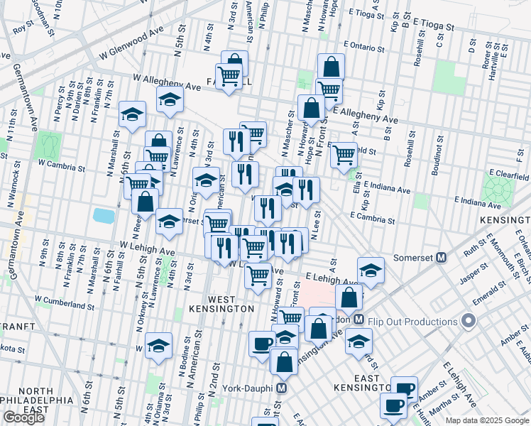 map of restaurants, bars, coffee shops, grocery stores, and more near 2844 Mutter Street in Philadelphia